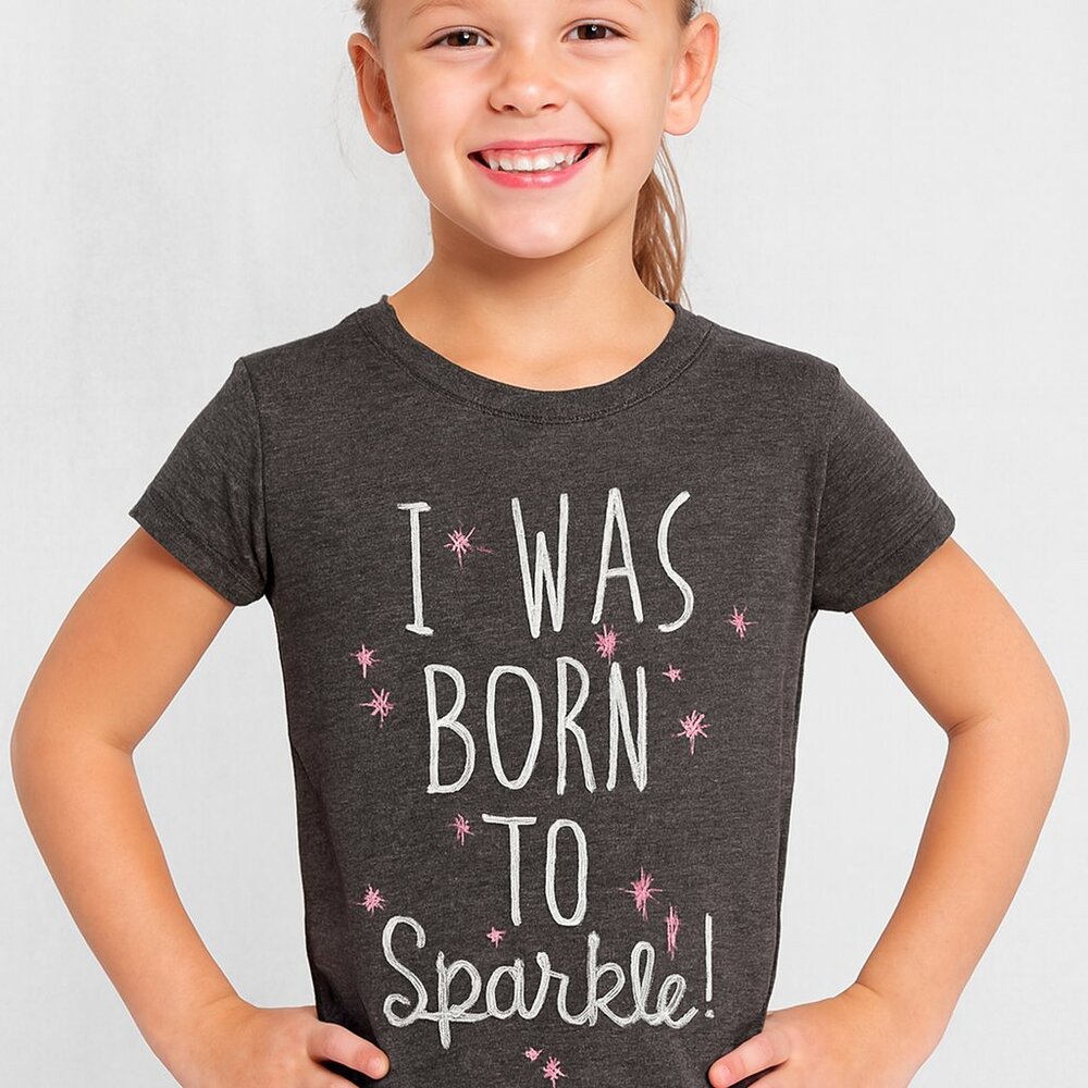 Evy of California Girls Graphic T-Shirt S 6 6X Gray Sparkly Glitter Short Sleeve